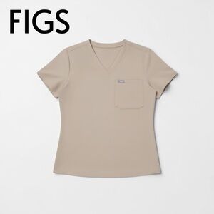 Figs Women's Beige V-Neck Short Sleeve Top